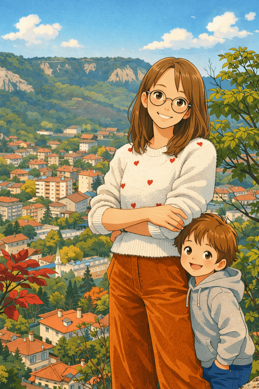 Таня с ребёнком на прогулке в Варне